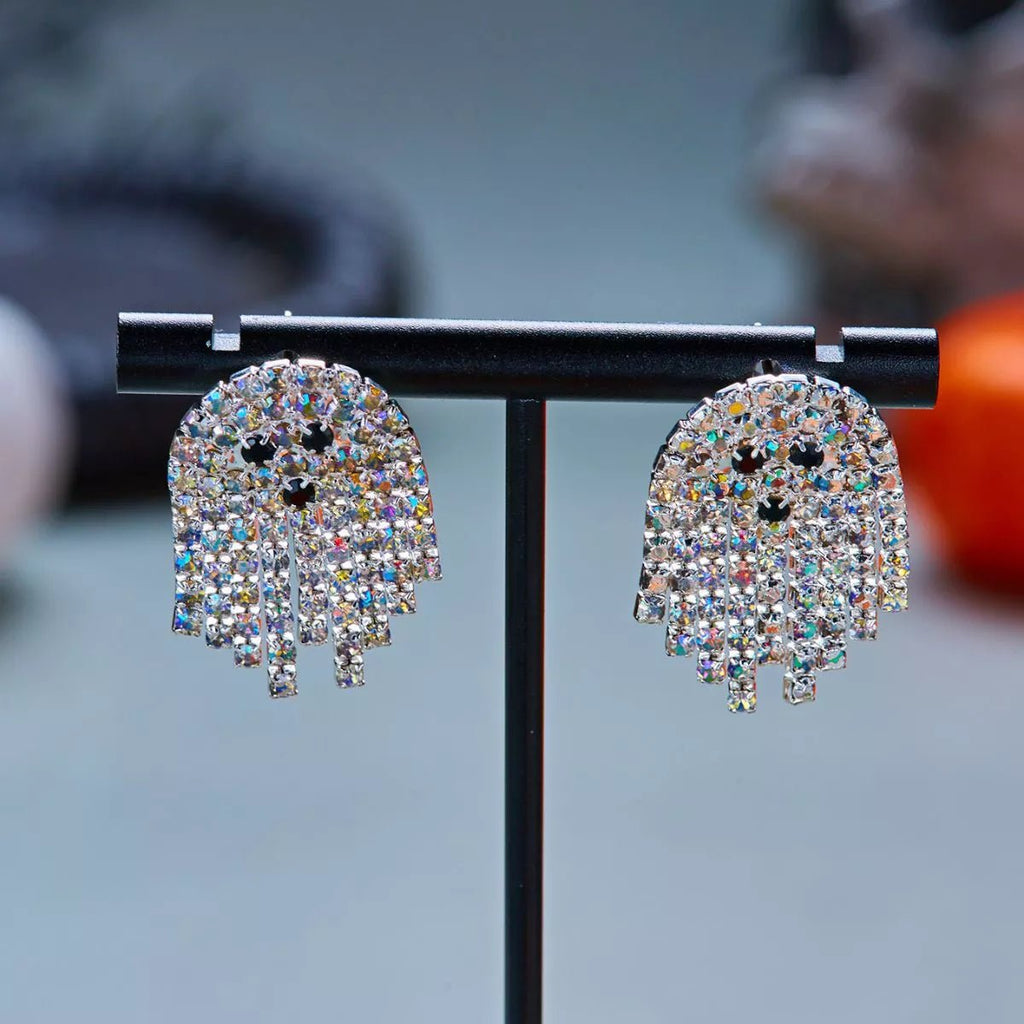 Halloween Rhinestone Ghost Shape Earrings - Artículos HE