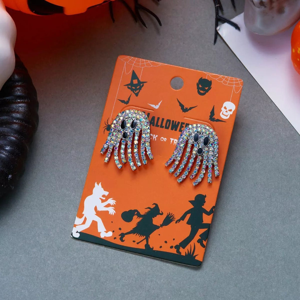 Halloween Rhinestone Ghost Shape Earrings - Artículos HE