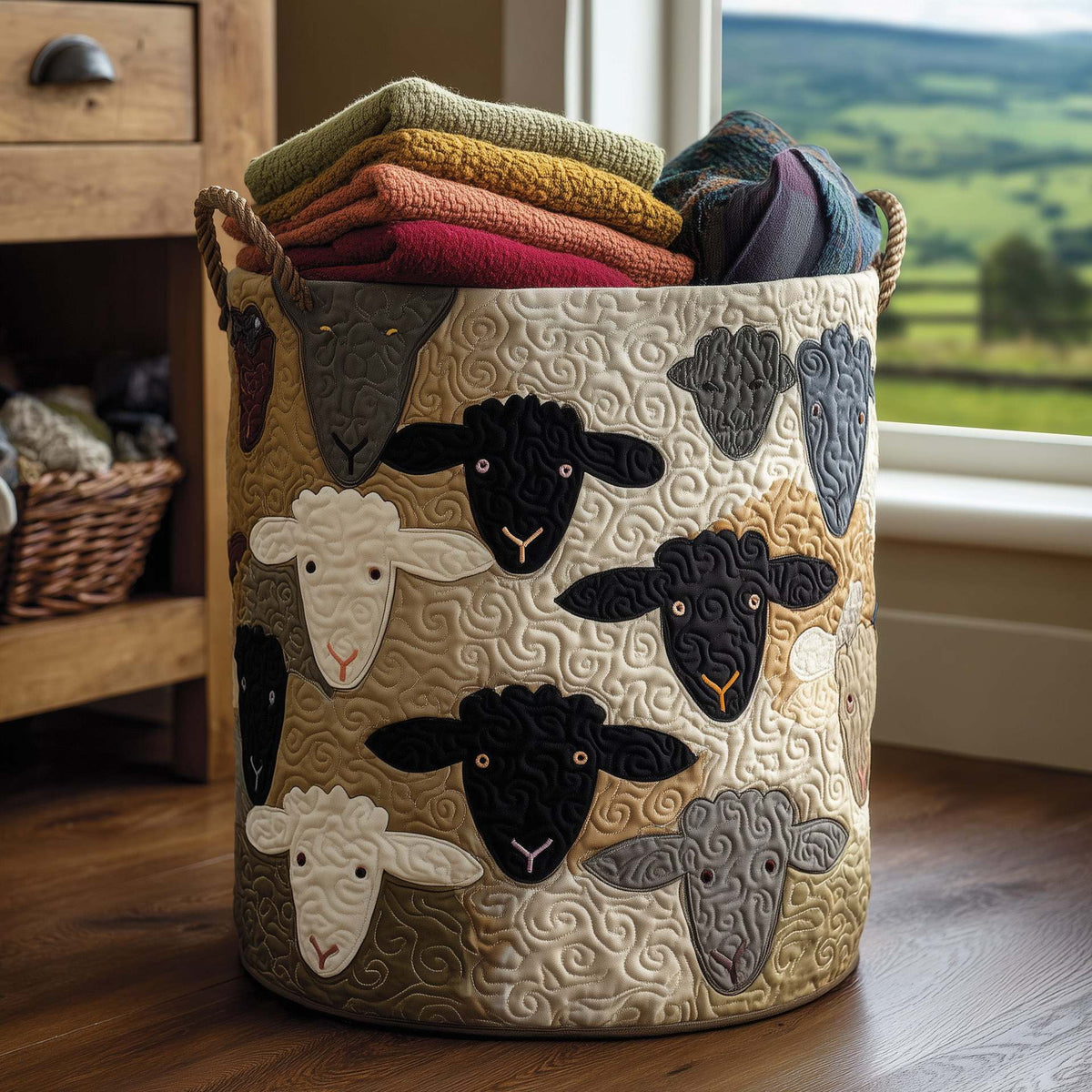 Hand-quilted laundry basket - Artículos HE