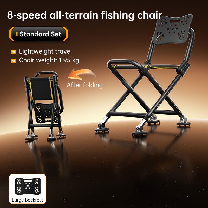 High Back Folding Fishing Chair, Adjustable Legs, Swivel Anti-Slip Feet, Portable Camping Stool for Outdoor, Hiking, Beach - Artículos HE