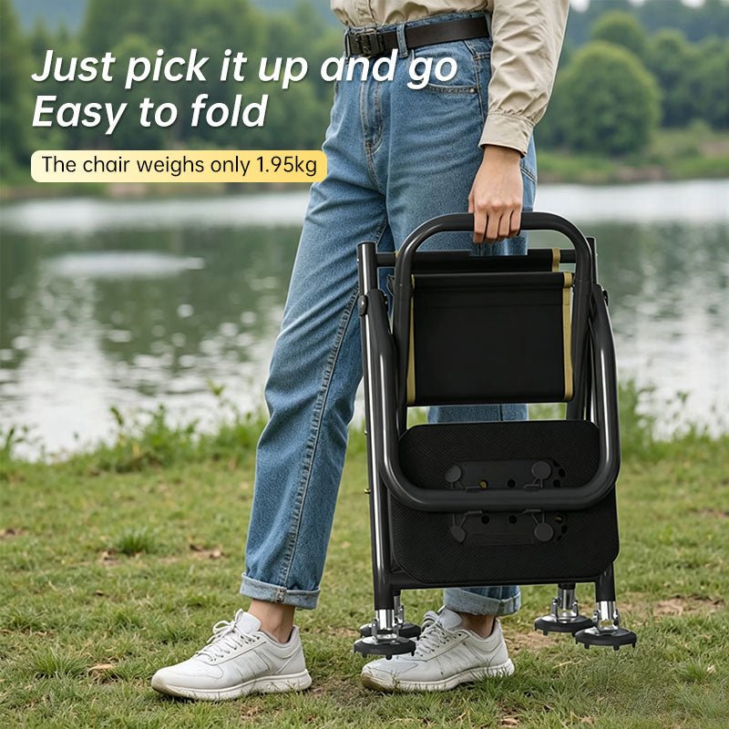 High Back Folding Fishing Chair, Adjustable Legs, Swivel Anti-Slip Feet, Portable Camping Stool for Outdoor, Hiking, Beach - Artículos HE