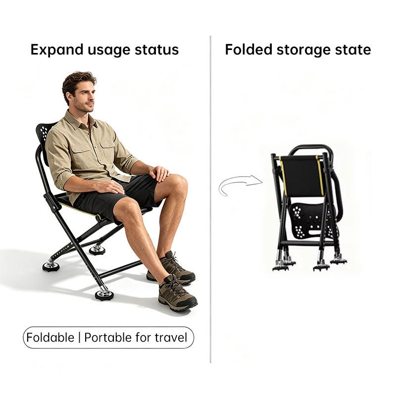 High Back Folding Fishing Chair, Adjustable Legs, Swivel Anti-Slip Feet, Portable Camping Stool for Outdoor, Hiking, Beach - Artículos HE