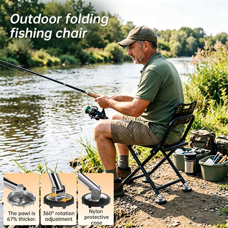 High Back Folding Fishing Chair, Adjustable Legs, Swivel Anti-Slip Feet, Portable Camping Stool for Outdoor, Hiking, Beach - Artículos HE