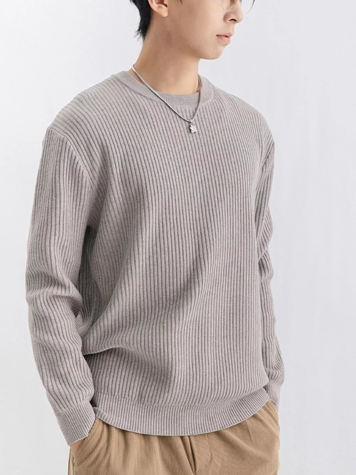 Jersey de punto acanalado con cuello redondo talla grande para hombre - Artículos HE