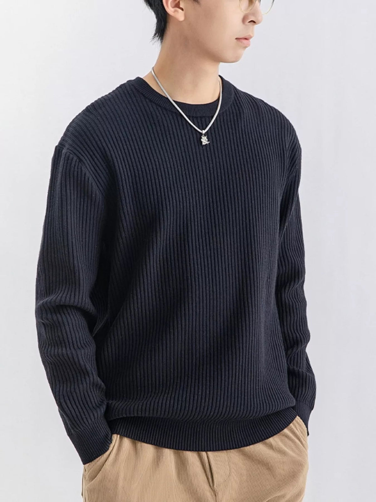 Jersey de punto acanalado con cuello redondo talla grande para hombre - Artículos HE