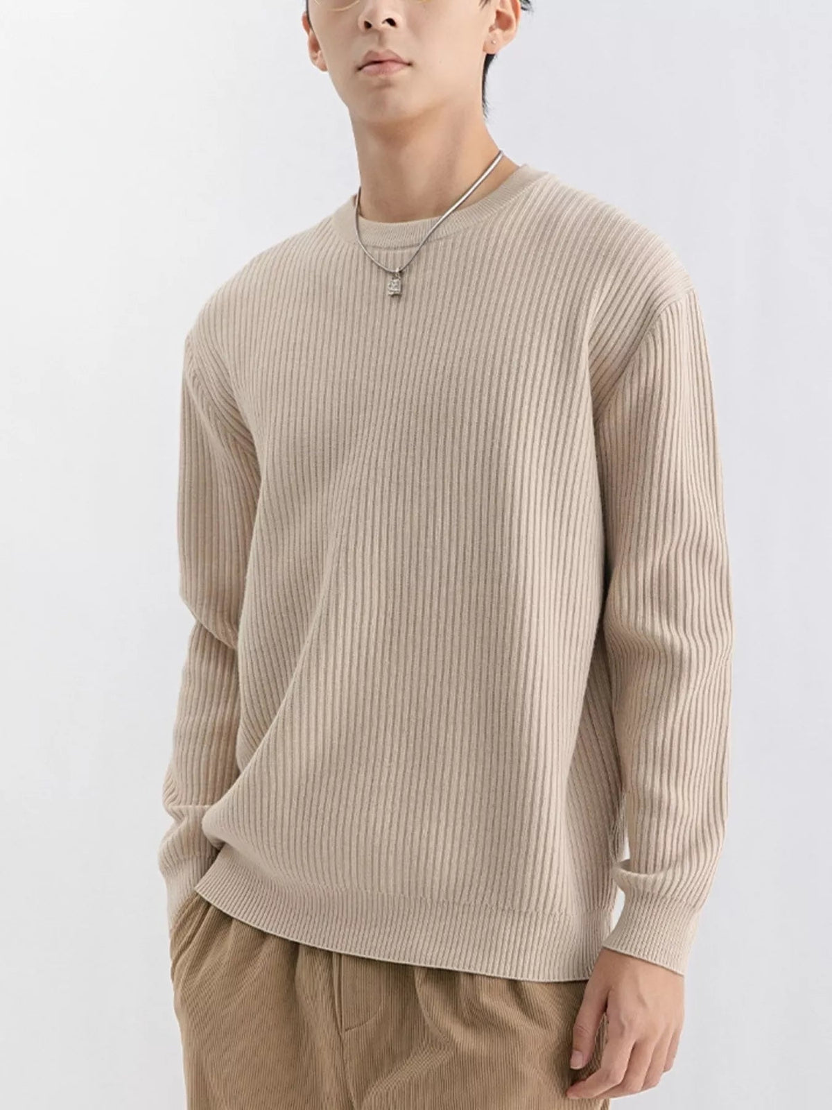 Jersey de punto acanalado con cuello redondo talla grande para hombre - Artículos HE