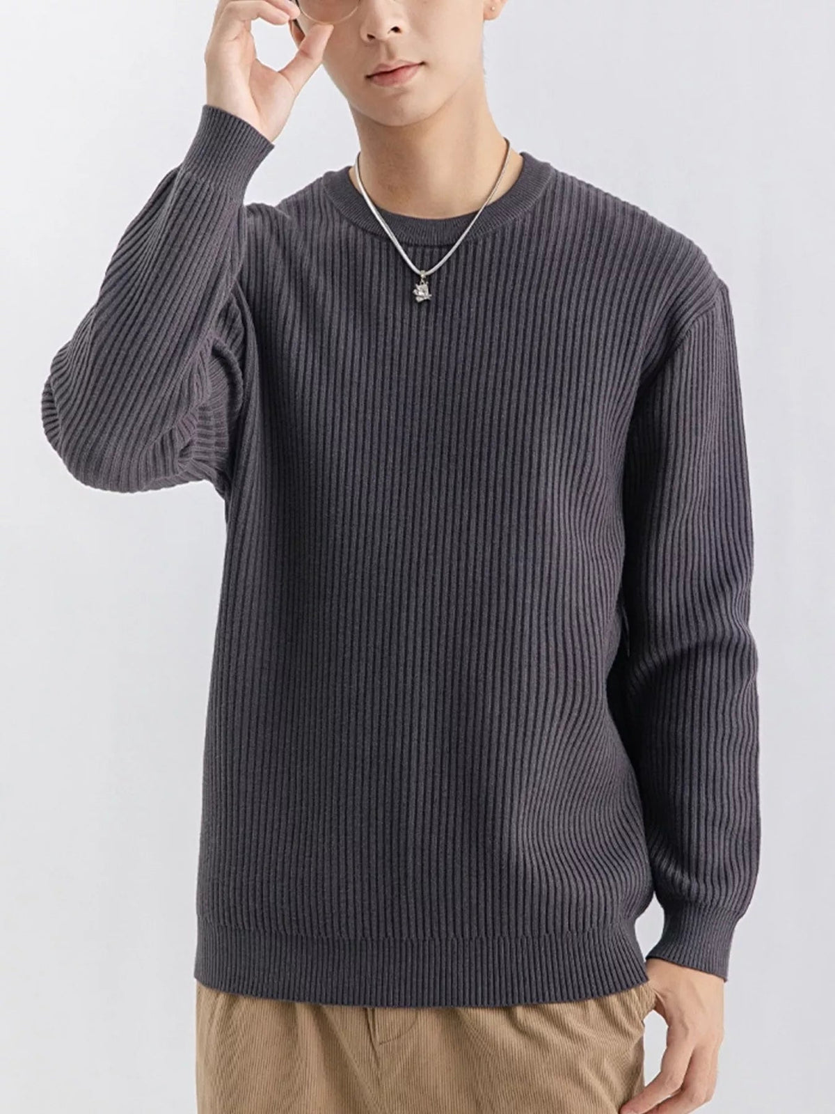 Jersey de punto acanalado con cuello redondo talla grande para hombre - Artículos HE