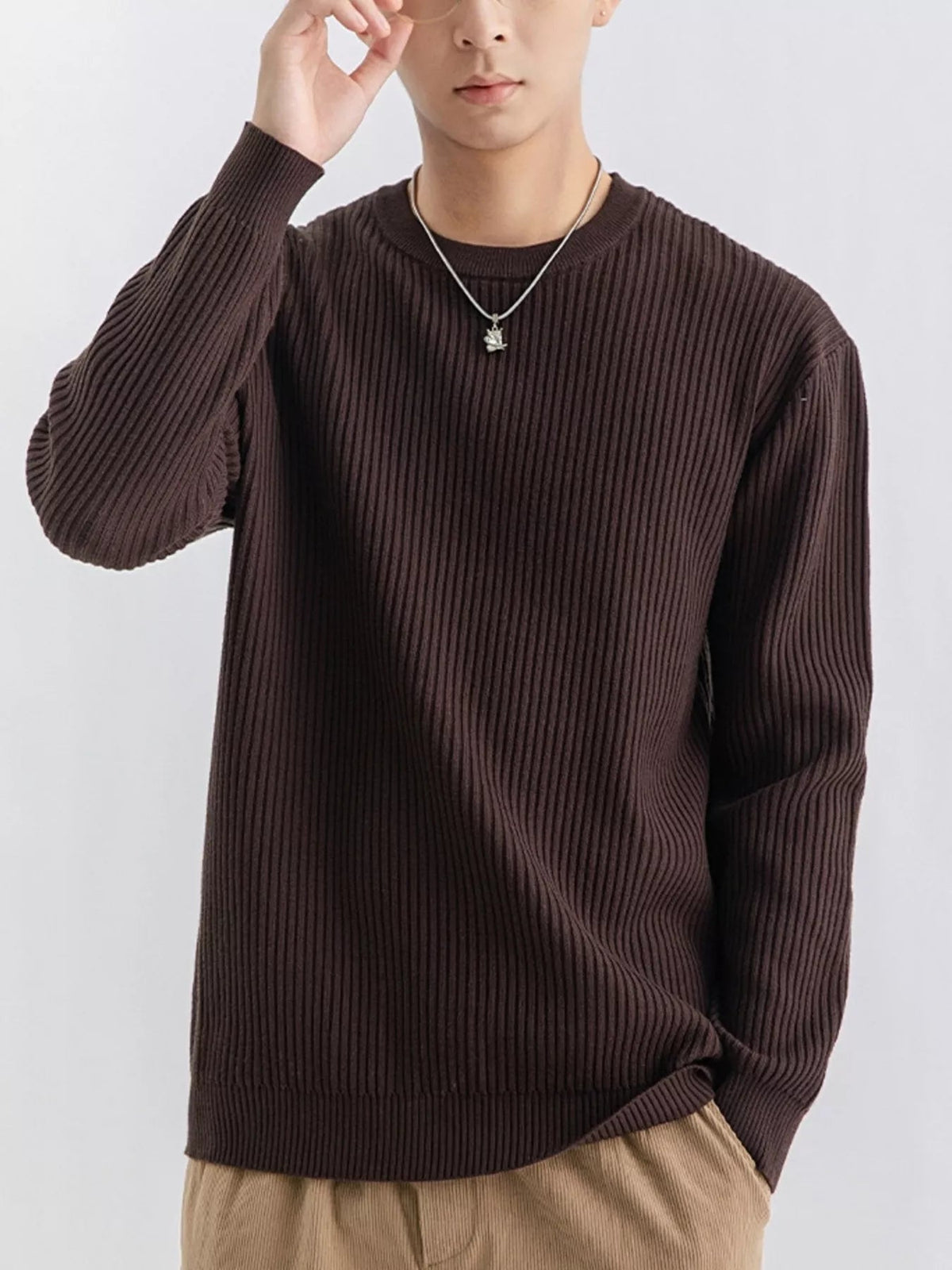 Jersey de punto acanalado con cuello redondo talla grande para hombre - Artículos HE