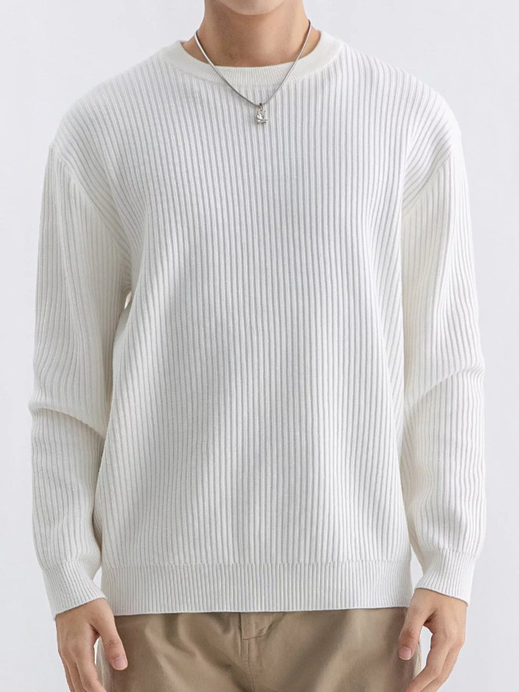 Jersey de punto acanalado con cuello redondo talla grande para hombre - Artículos HE