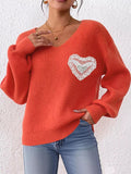 Lace Heart Dropped Shoulder Sweater - Artículos HE