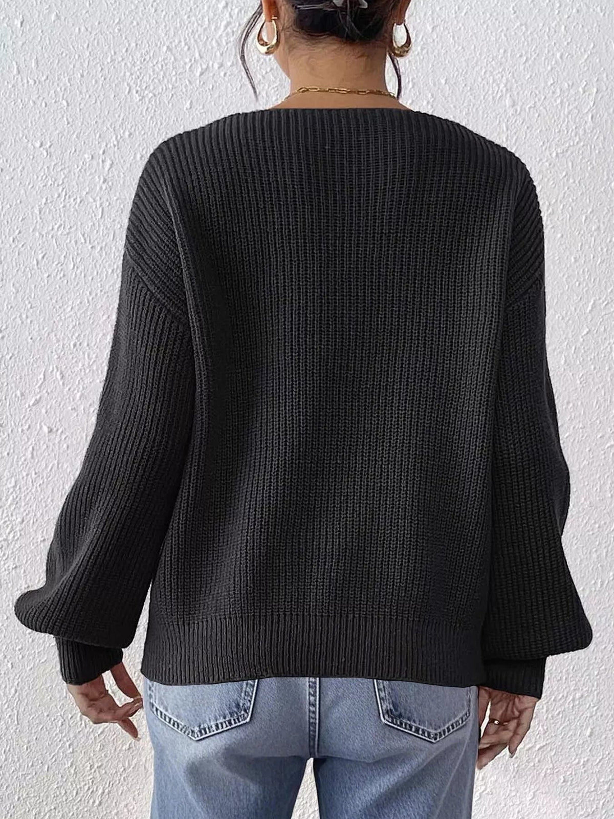 Lace Heart Dropped Shoulder Sweater - Artículos HE