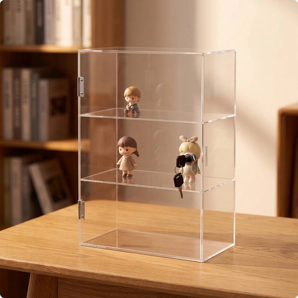 Lockable Acrylic Display Case 3-Tier Acrylic Display Case with Lock No Assembly Required Freestanding for Collectors, Countertop - Artículos HE