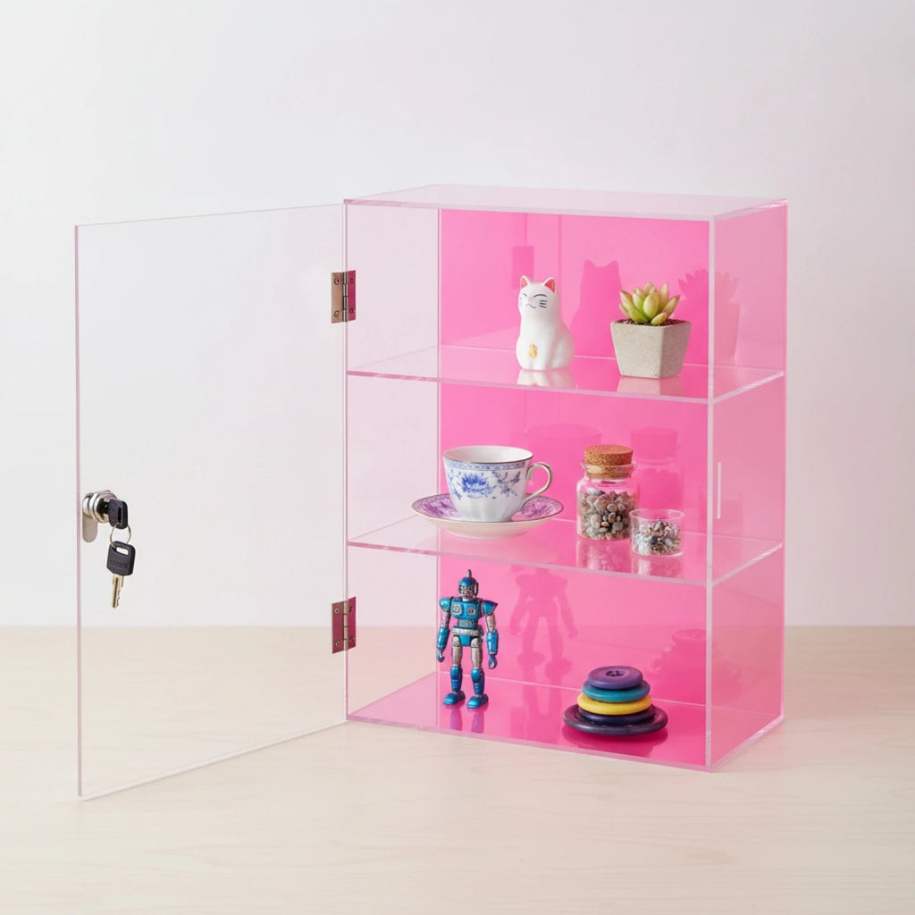 Lockable Acrylic Display Case 3-Tier Acrylic Display Case with Lock No Assembly Required Freestanding for Collectors, Countertop - Artículos HE