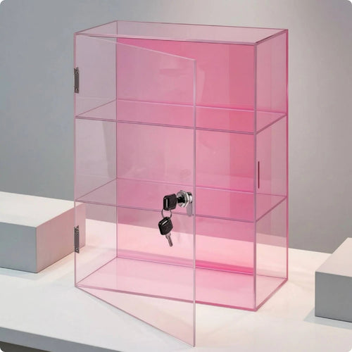Lockable Acrylic Display Case 3-Tier Acrylic Display Case with Lock No Assembly Required Freestanding for Collectors, Countertop - Artículos HE
