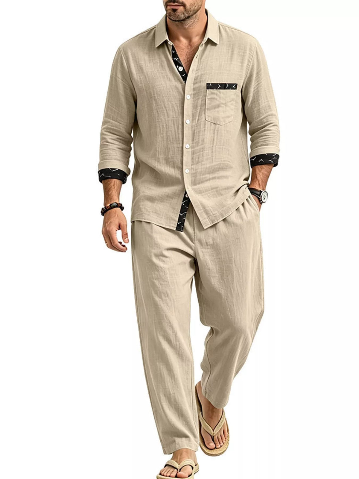 Men's Full Size Casual Button Up Shirt and Pants Two-Piece Set Plus Size - Artículos HE