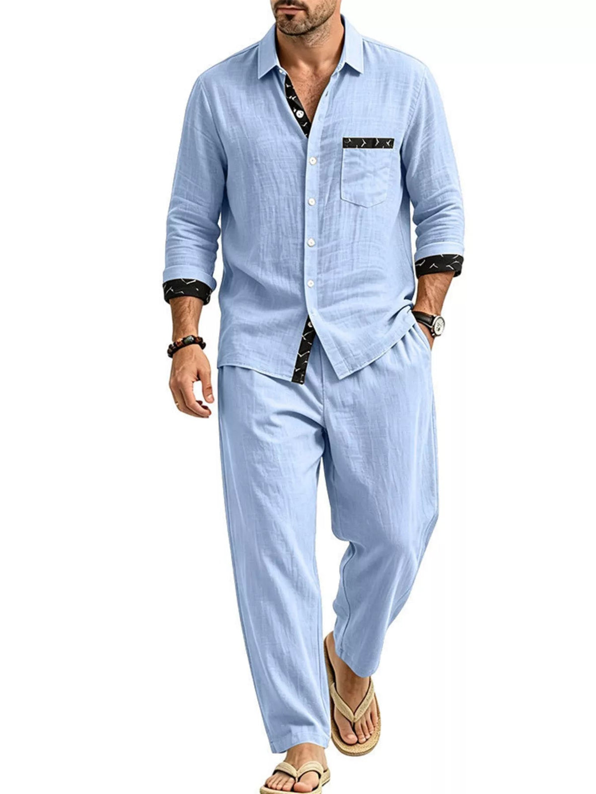 Men's Full Size Casual Button Up Shirt and Pants Two-Piece Set Plus Size - Artículos HE