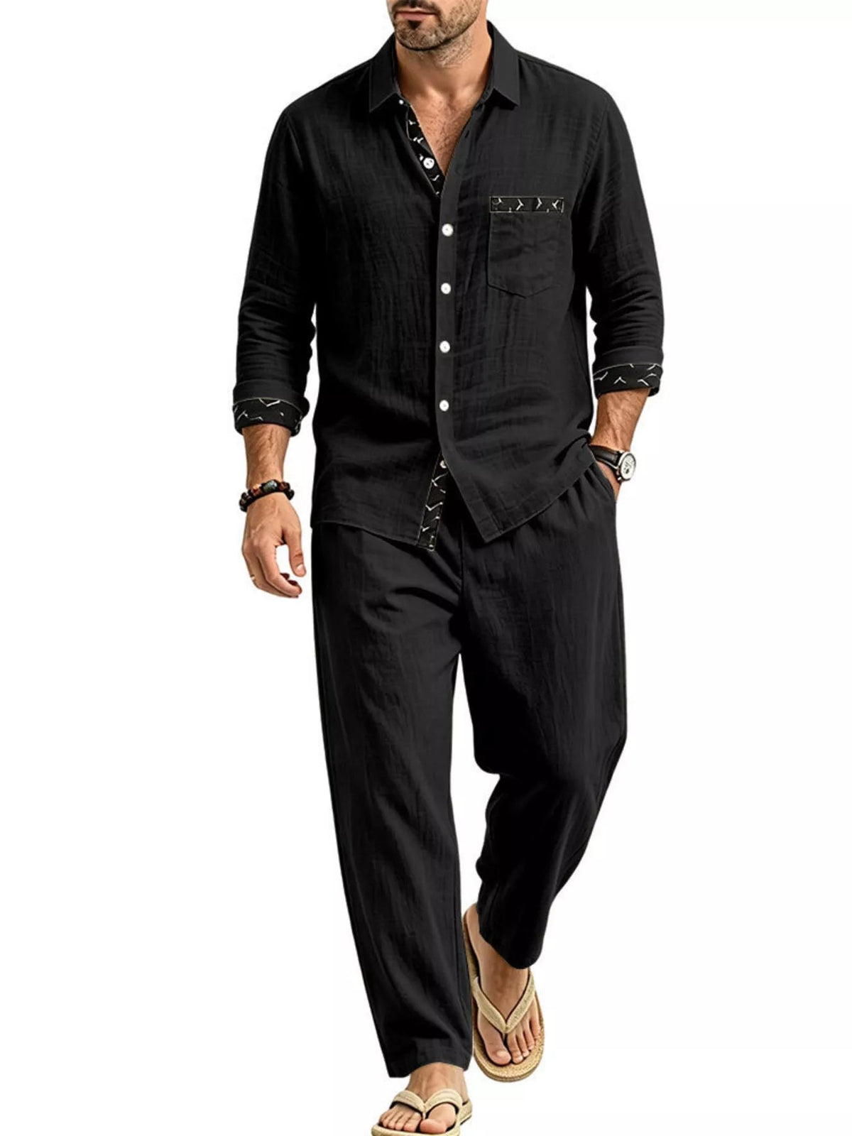 Men's Full Size Casual Button Up Shirt and Pants Two-Piece Set Plus Size - Artículos HE