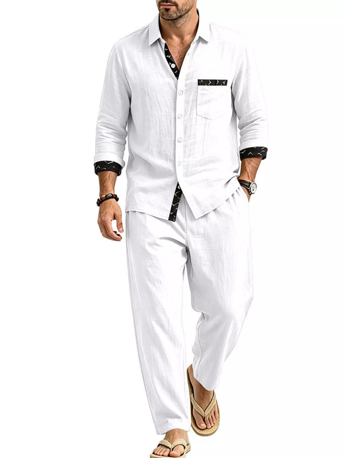 Men's Full Size Casual Button Up Shirt and Pants Two-Piece Set Plus Size - Artículos HE