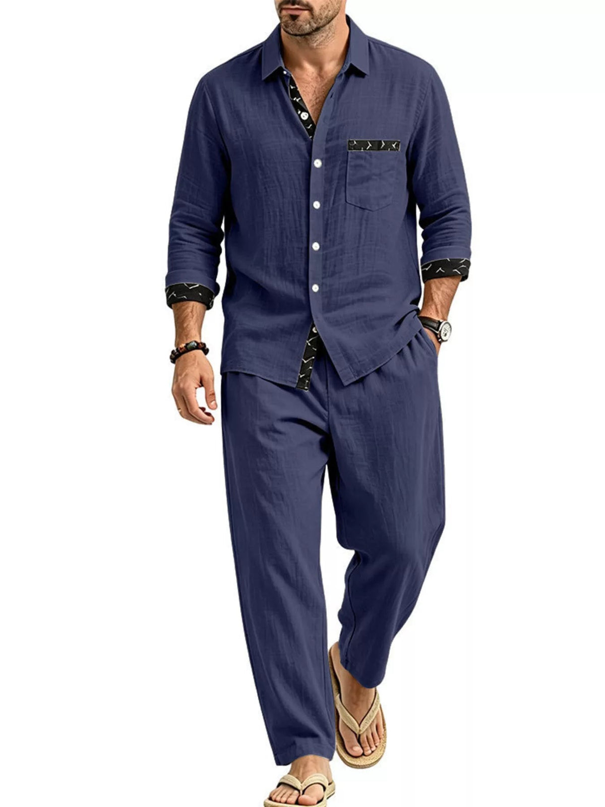 Men's Full Size Casual Button Up Shirt and Pants Two-Piece Set Plus Size - Artículos HE