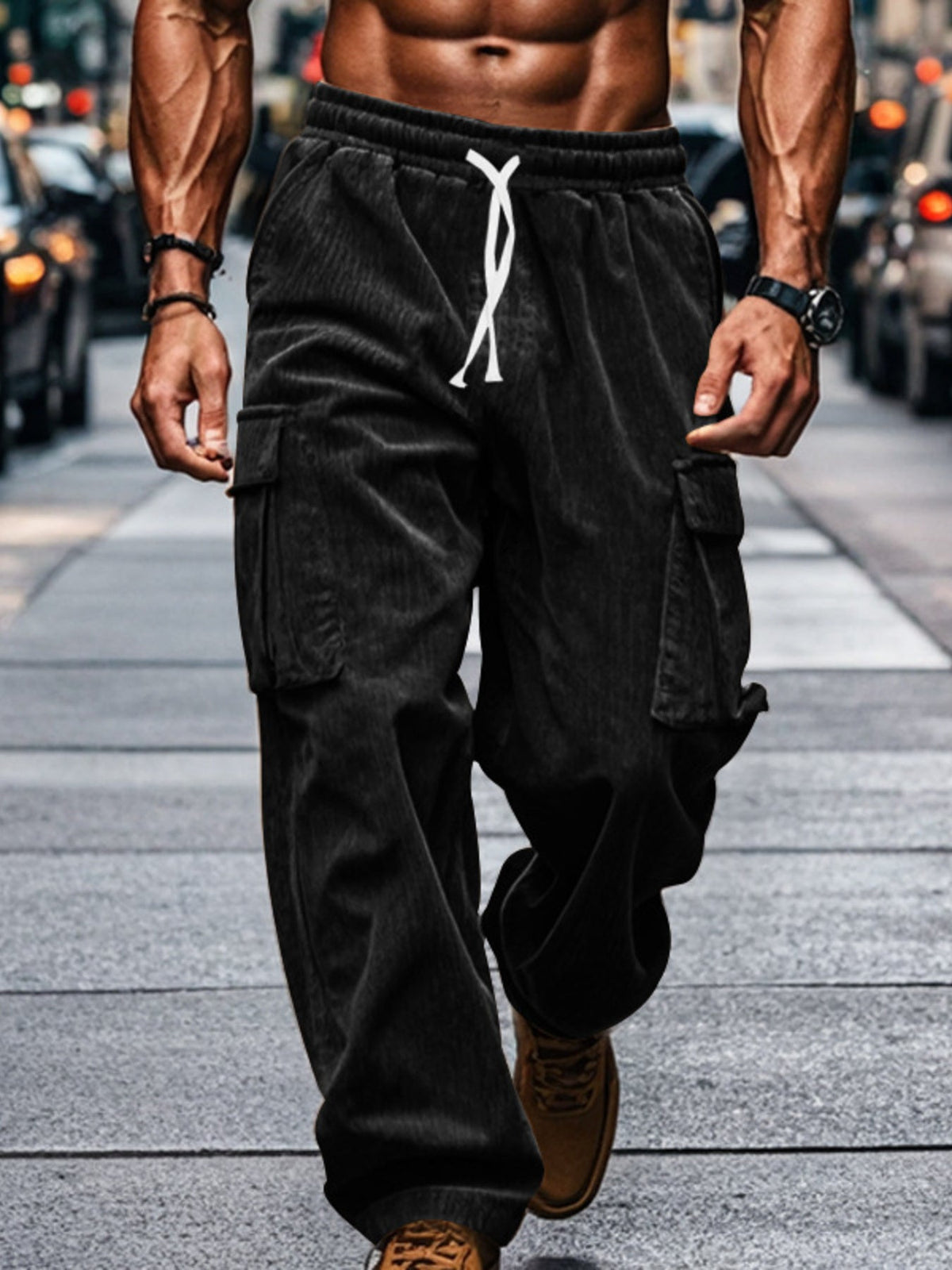 Men's Full Size Corduroy Cargo Pants Plus Size - Artículos HE