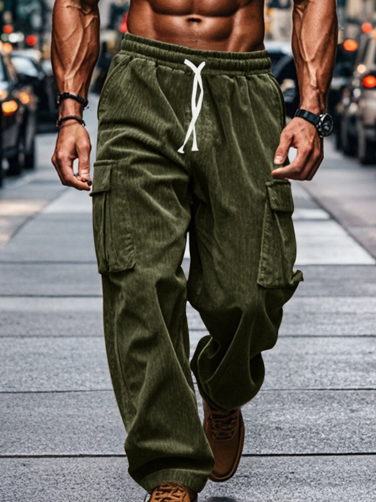 Men's Full Size Corduroy Cargo Pants Plus Size - Artículos HE