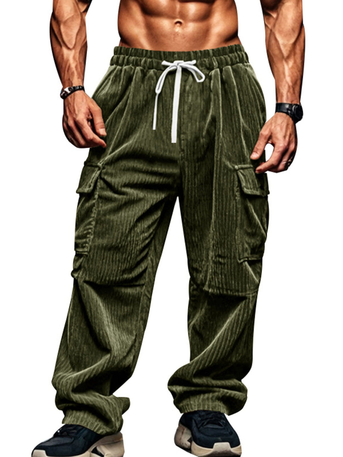 Men's Full Size Corduroy Cargo Pants Plus Size - Artículos HE