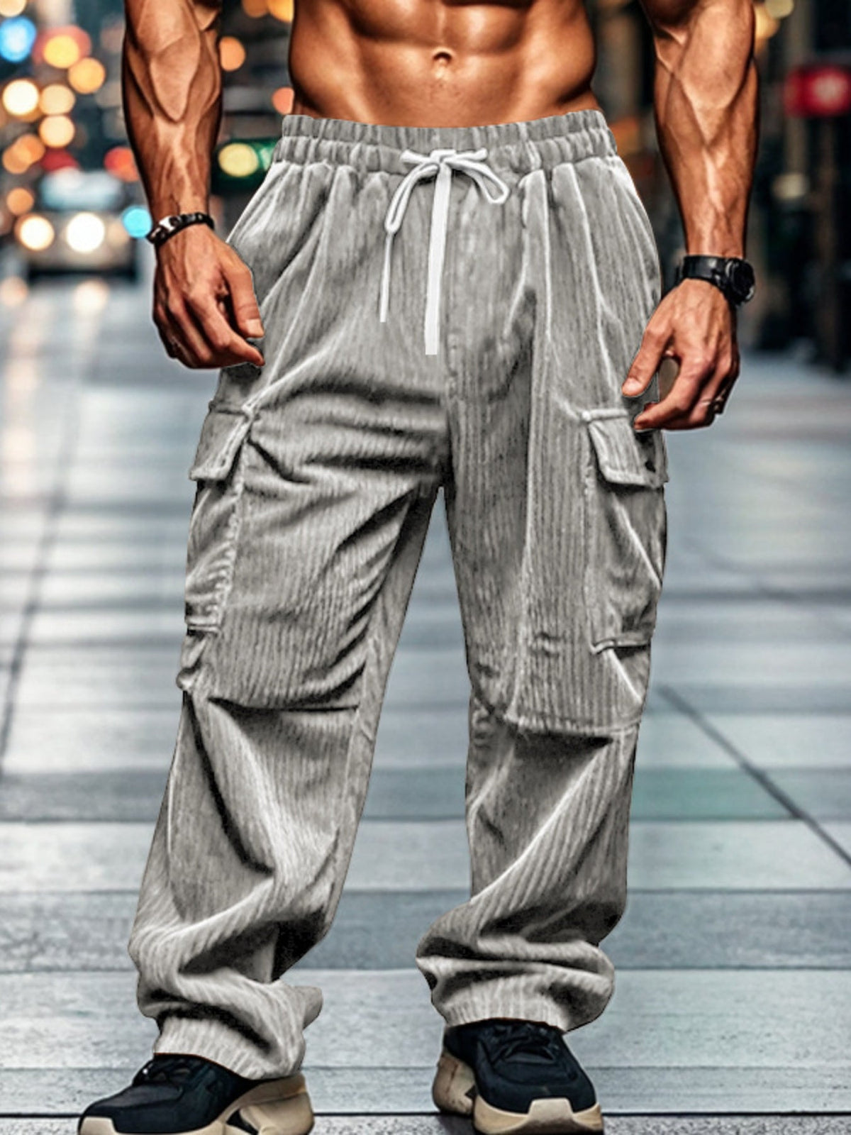Men's Full Size Corduroy Cargo Pants Plus Size - Artículos HE