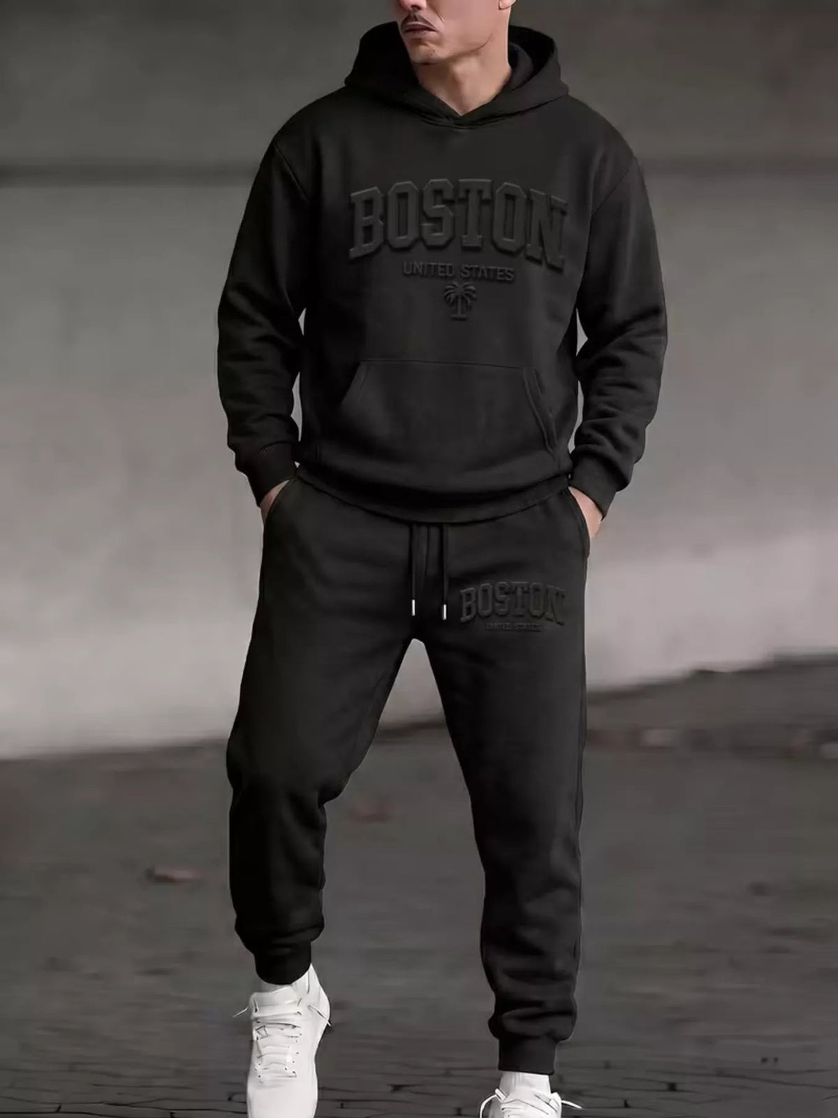 Men's Full Size Kangaroo Pocket Hoodie and Pants Set Plus Size - Artículos HE