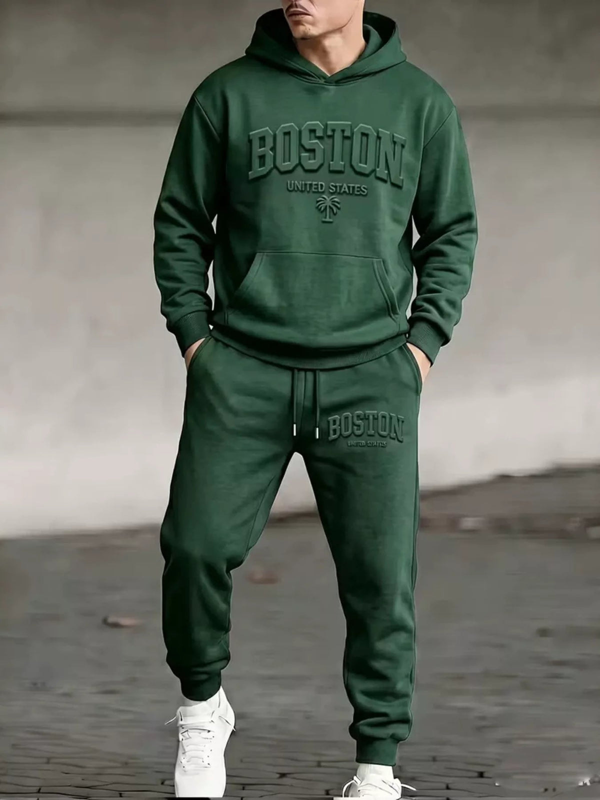 Men's Full Size Kangaroo Pocket Hoodie and Pants Set Plus Size - Artículos HE