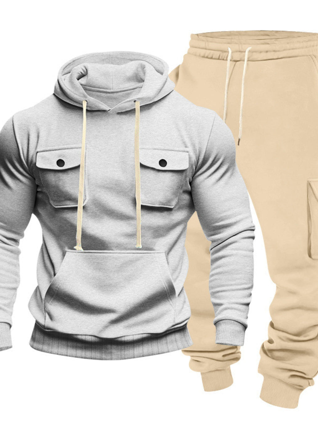 Men's Full Size Kangaroo Pocket Hoodie and Sweatpants Two-Piece Set Plus Size - Artículos HE