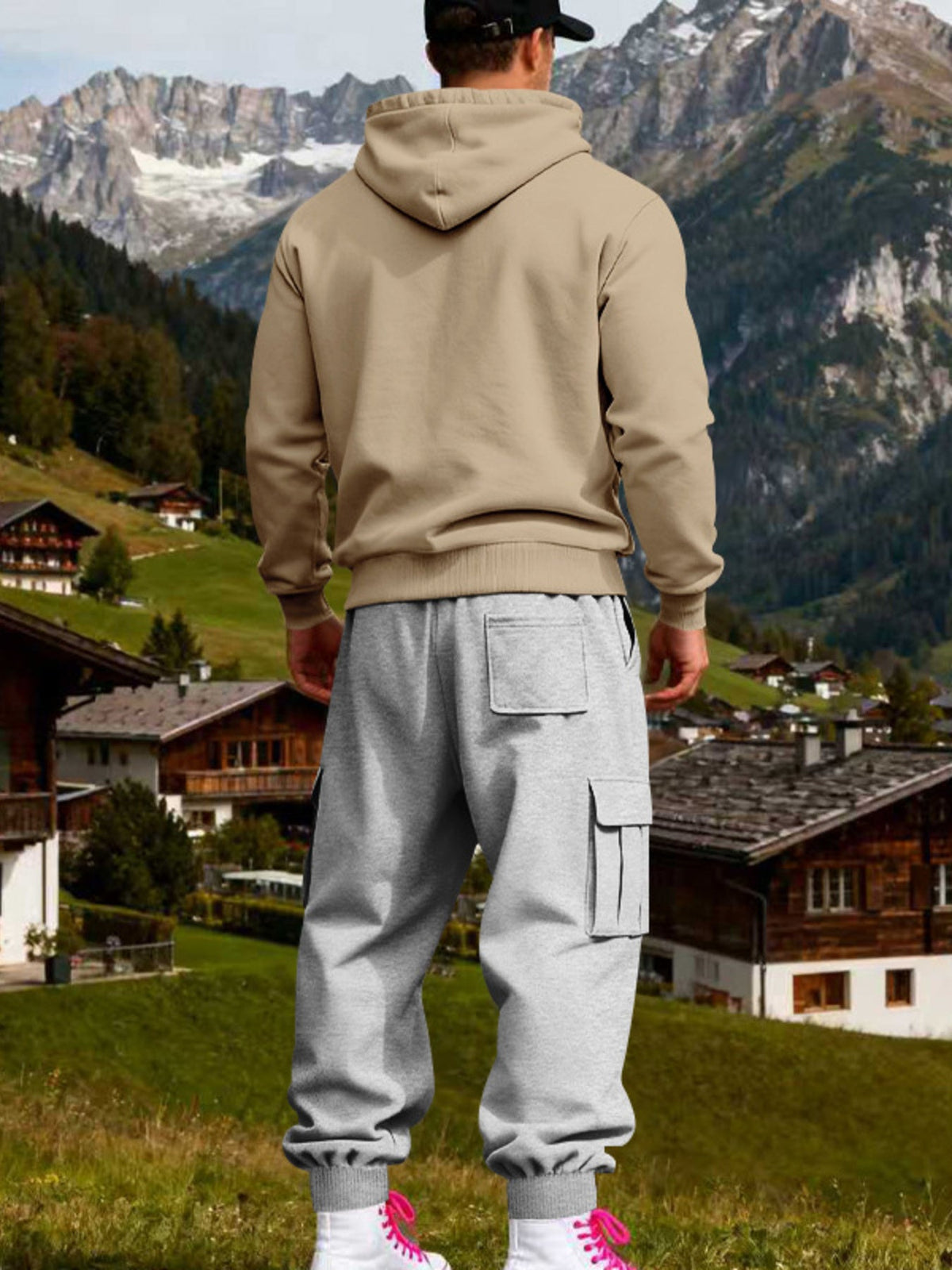 Men's Full Size Kangaroo Pocket Hoodie and Sweatpants Two-Piece Set Plus Size - Artículos HE