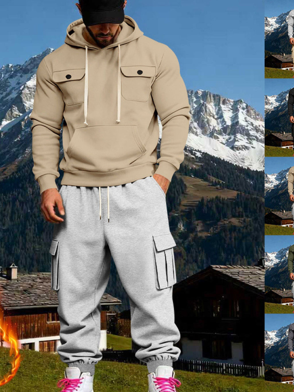 Men's Full Size Kangaroo Pocket Hoodie and Sweatpants Two-Piece Set Plus Size - Artículos HE