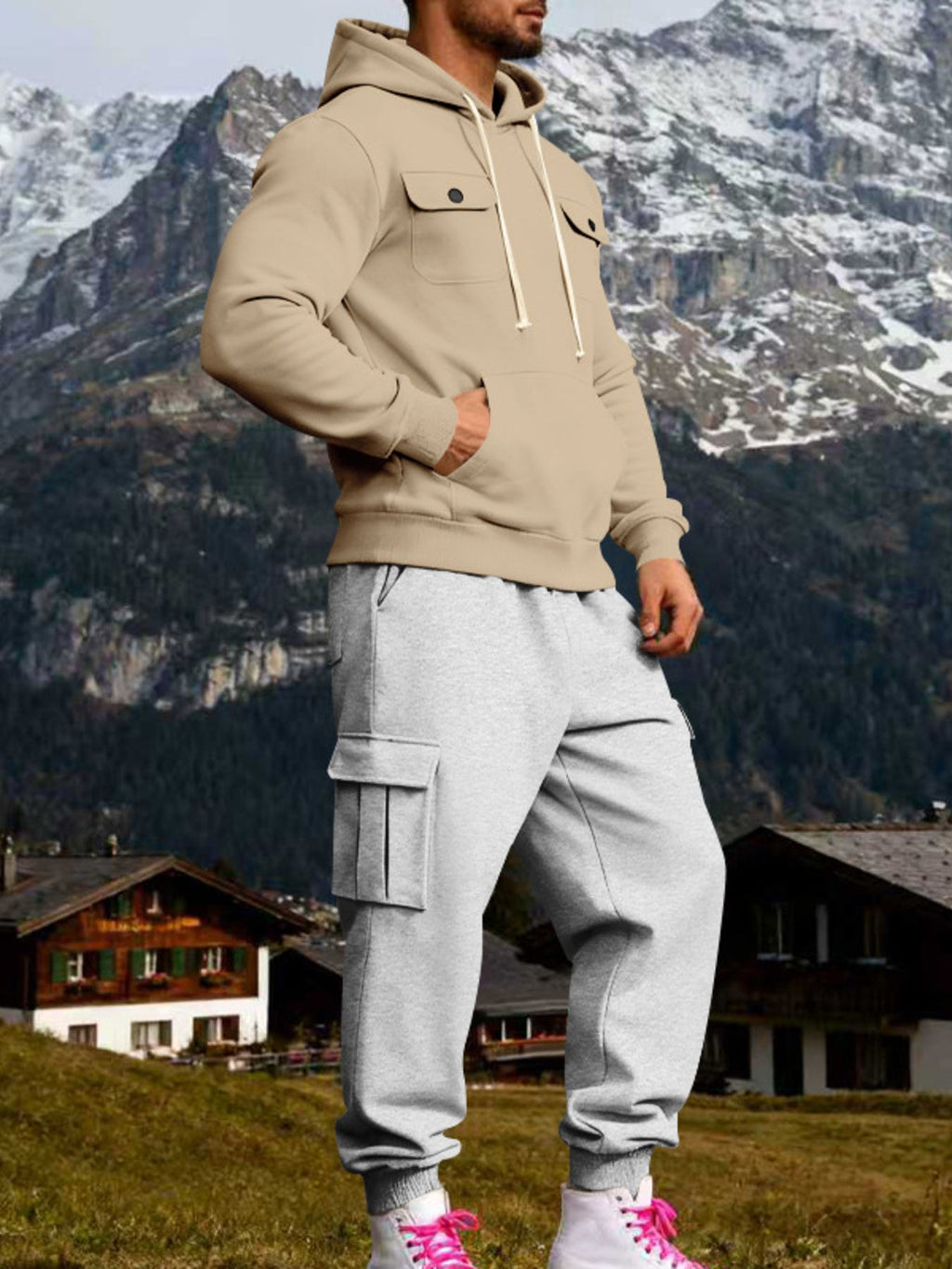 Men's Full Size Kangaroo Pocket Hoodie and Sweatpants Two-Piece Set Plus Size - Artículos HE