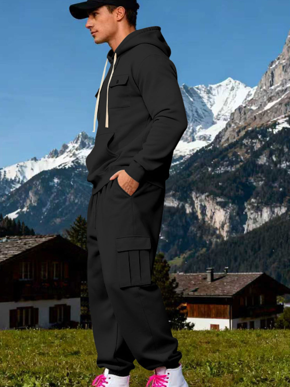 Men's Full Size Kangaroo Pocket Hoodie and Sweatpants Two-Piece Set Plus Size - Artículos HE