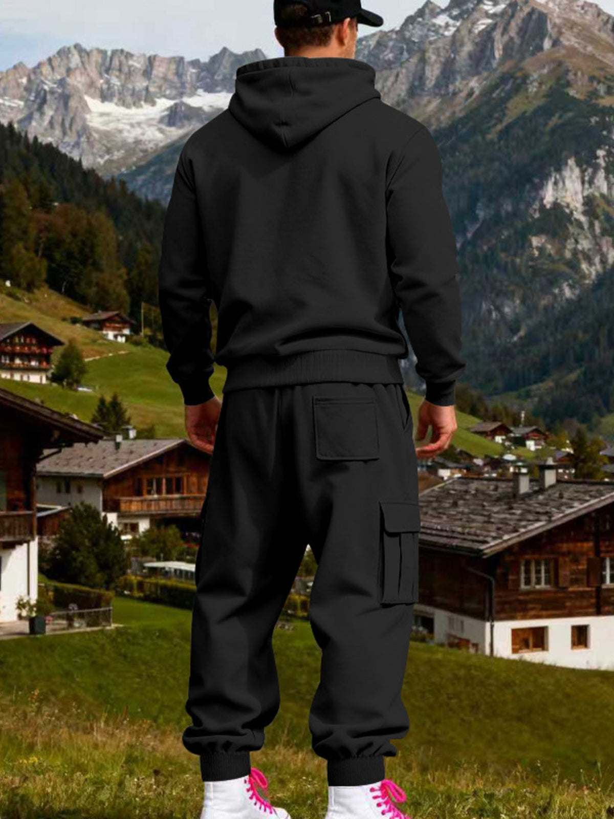 Men's Full Size Kangaroo Pocket Hoodie and Sweatpants Two-Piece Set Plus Size - Artículos HE