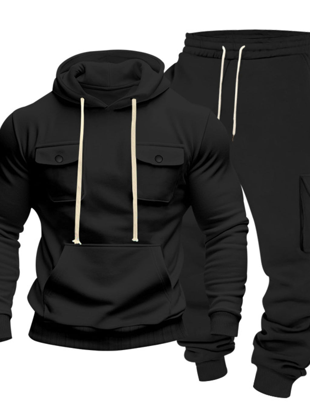 Men's Full Size Kangaroo Pocket Hoodie and Sweatpants Two-Piece Set Plus Size - Artículos HE