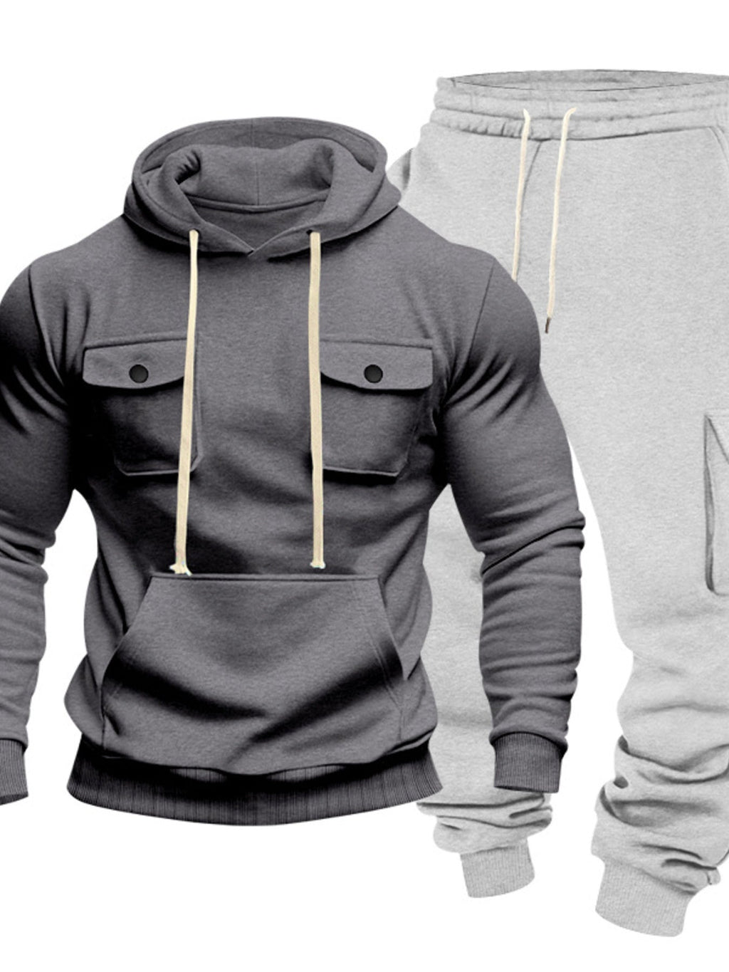 Men's Full Size Kangaroo Pocket Hoodie and Sweatpants Two-Piece Set Plus Size - Artículos HE