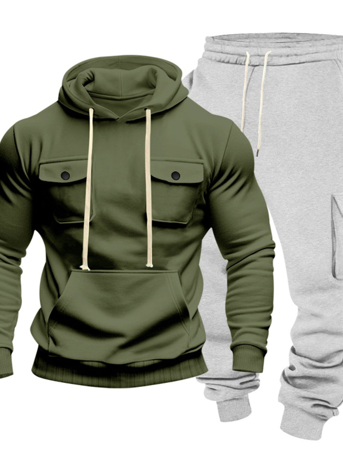 Men's Full Size Kangaroo Pocket Hoodie and Sweatpants Two-Piece Set Plus Size - Artículos HE