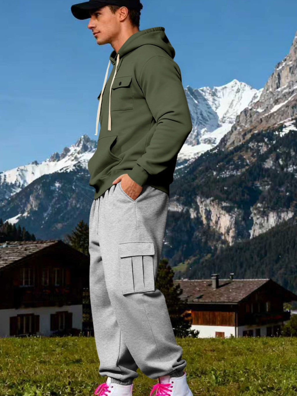 Men's Full Size Kangaroo Pocket Hoodie and Sweatpants Two-Piece Set Plus Size - Artículos HE