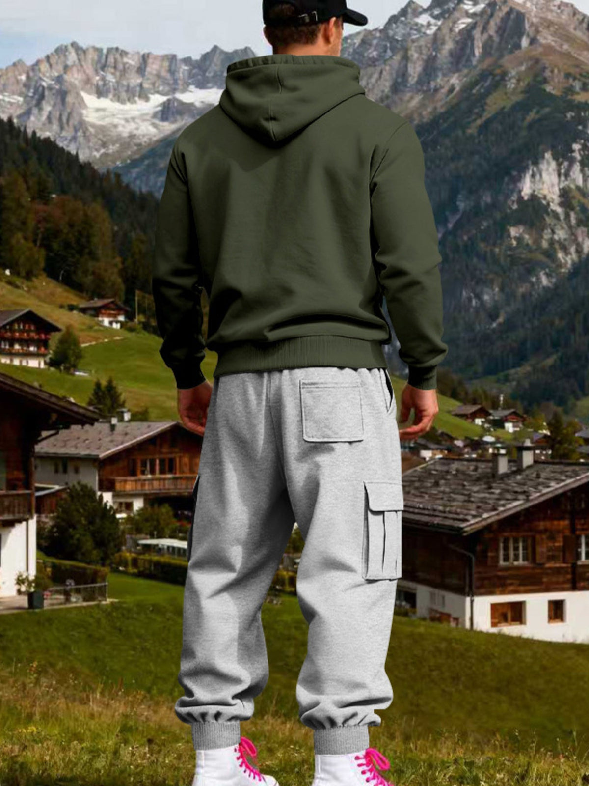Men's Full Size Kangaroo Pocket Hoodie and Sweatpants Two-Piece Set Plus Size - Artículos HE