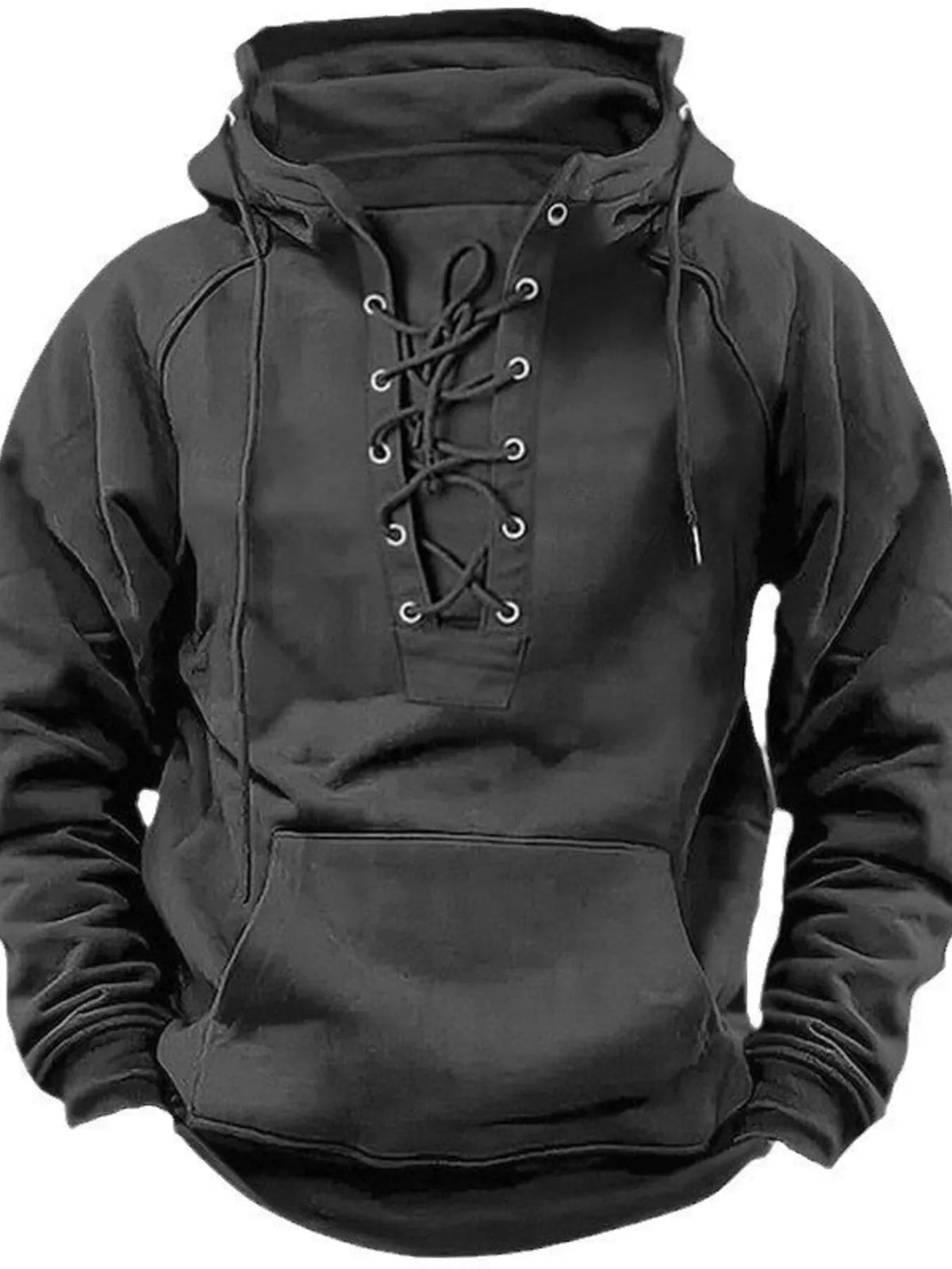 Men's Full Size Lace Up Front Raglan Sleeve Hoodie Plus Size - Artículos HE