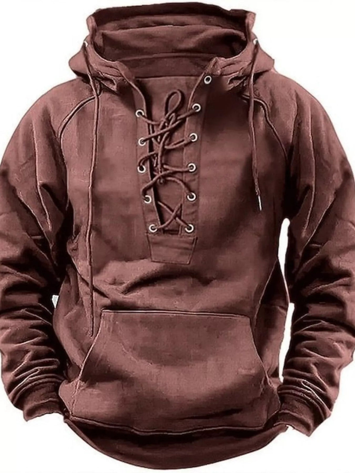 Men's Full Size Lace Up Front Raglan Sleeve Hoodie Plus Size - Artículos HE