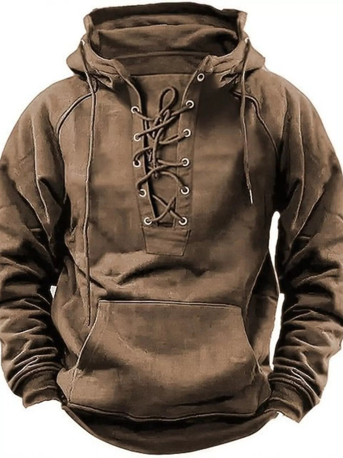 Men's Full Size Lace Up Front Raglan Sleeve Hoodie Plus Size - Artículos HE