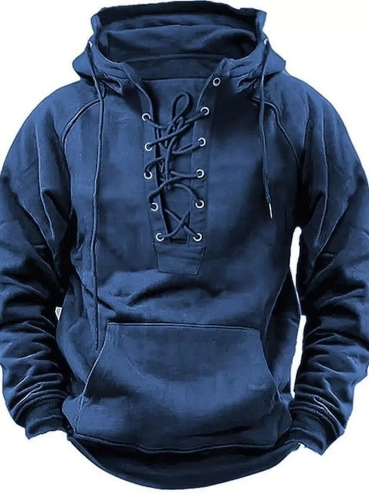 Men's Full Size Lace Up Front Raglan Sleeve Hoodie Plus Size - Artículos HE