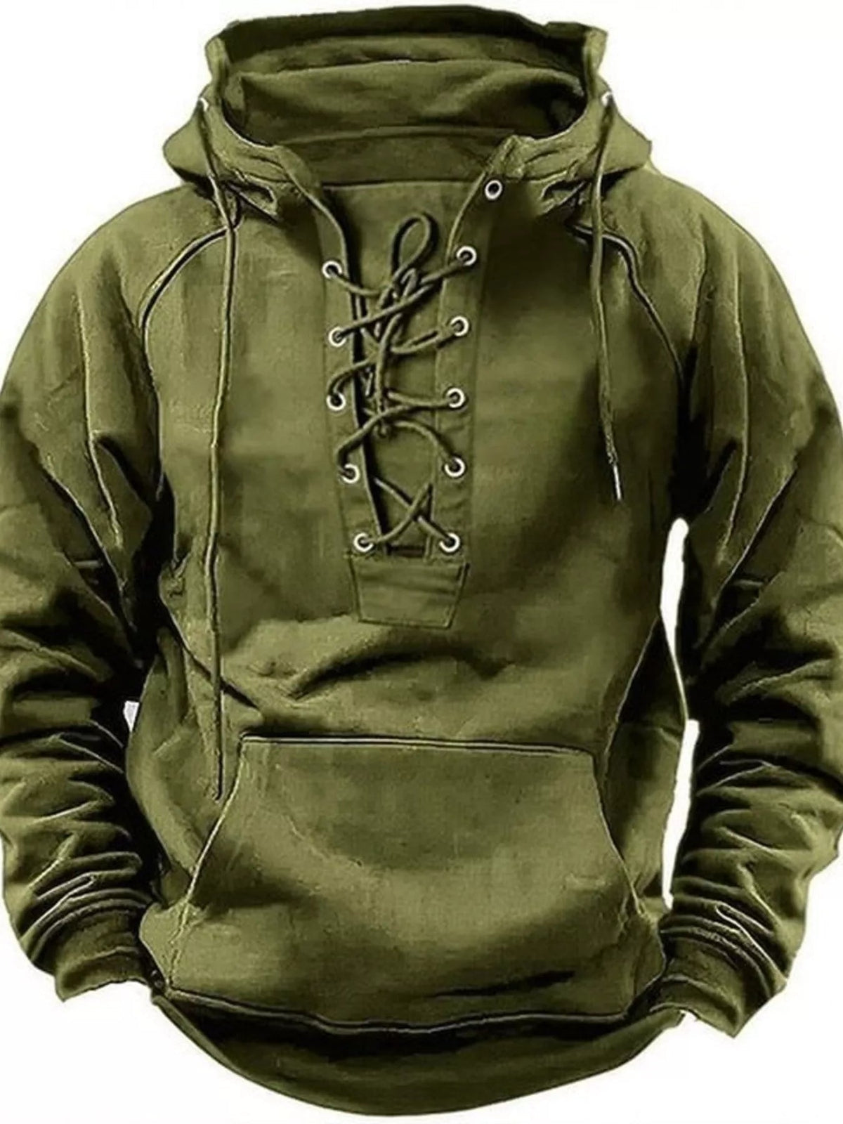 Men's Full Size Lace Up Front Raglan Sleeve Hoodie Plus Size - Artículos HE