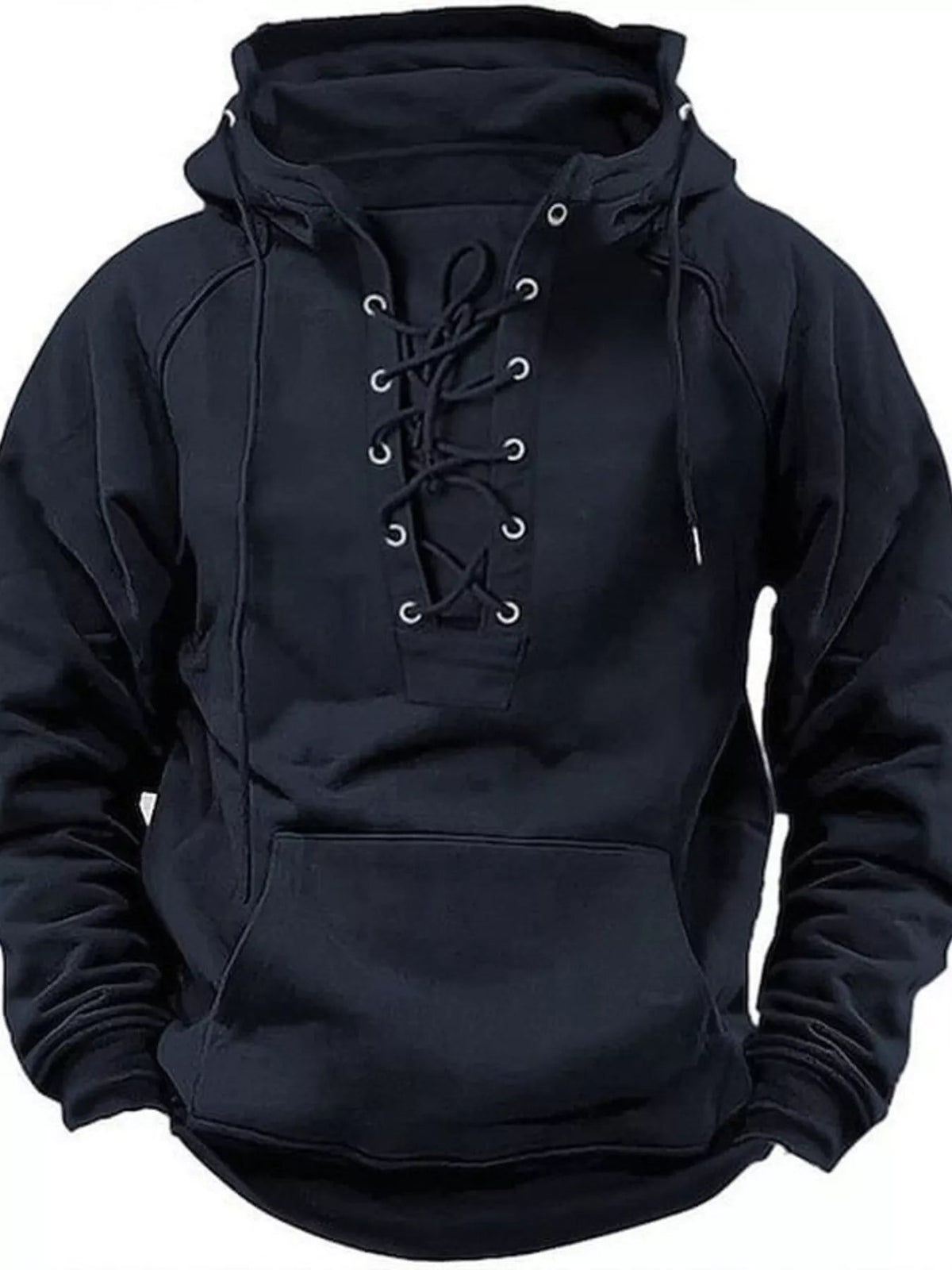 Men's Full Size Lace Up Front Raglan Sleeve Hoodie Plus Size - Artículos HE