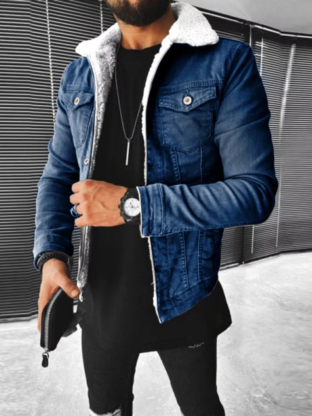 Men's Full Size Sherpa-Lined Denim Jacket Plus Size - Artículos HE