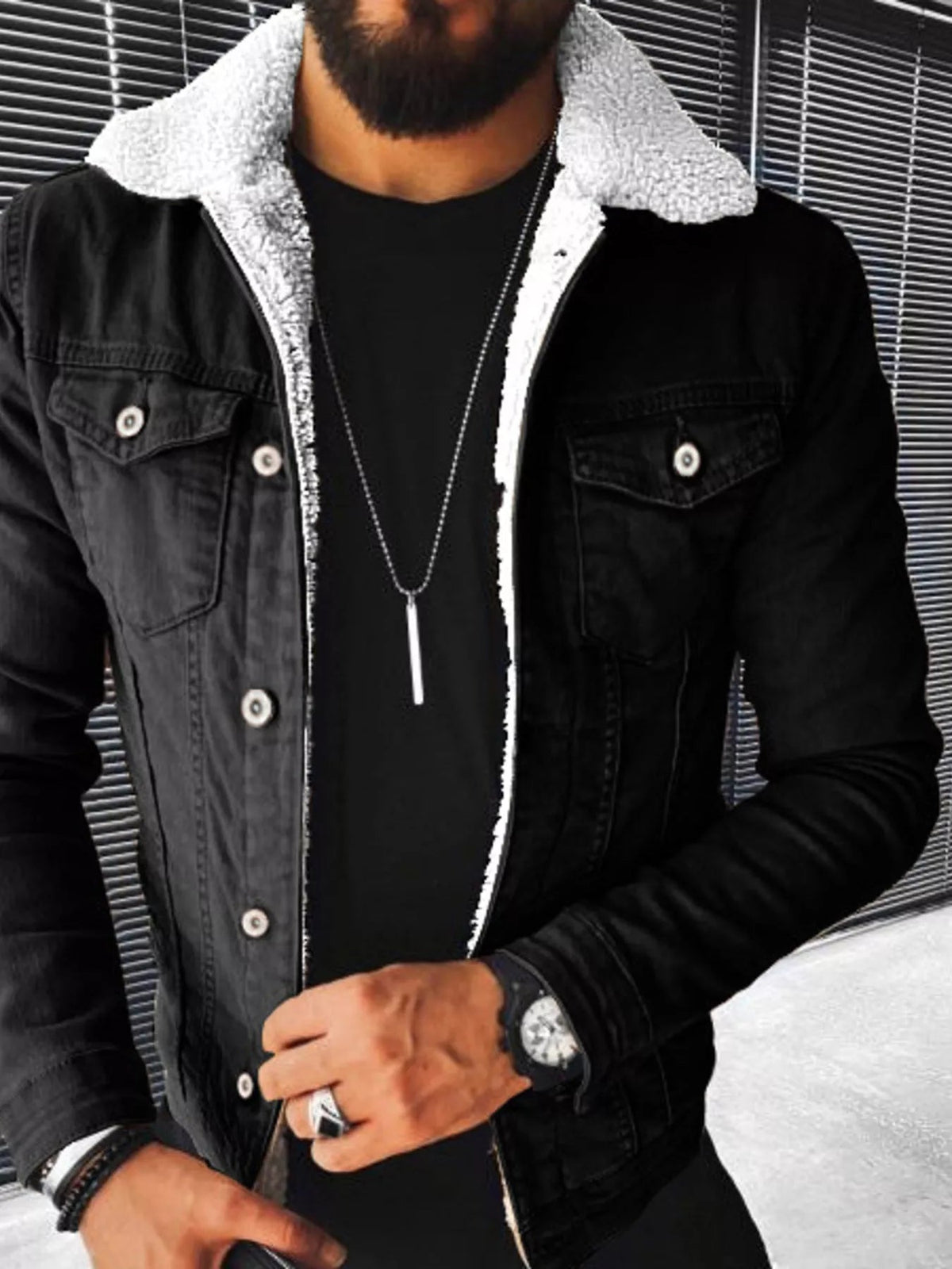 Men's Full Size Sherpa-Lined Denim Jacket Plus Size - Artículos HE
