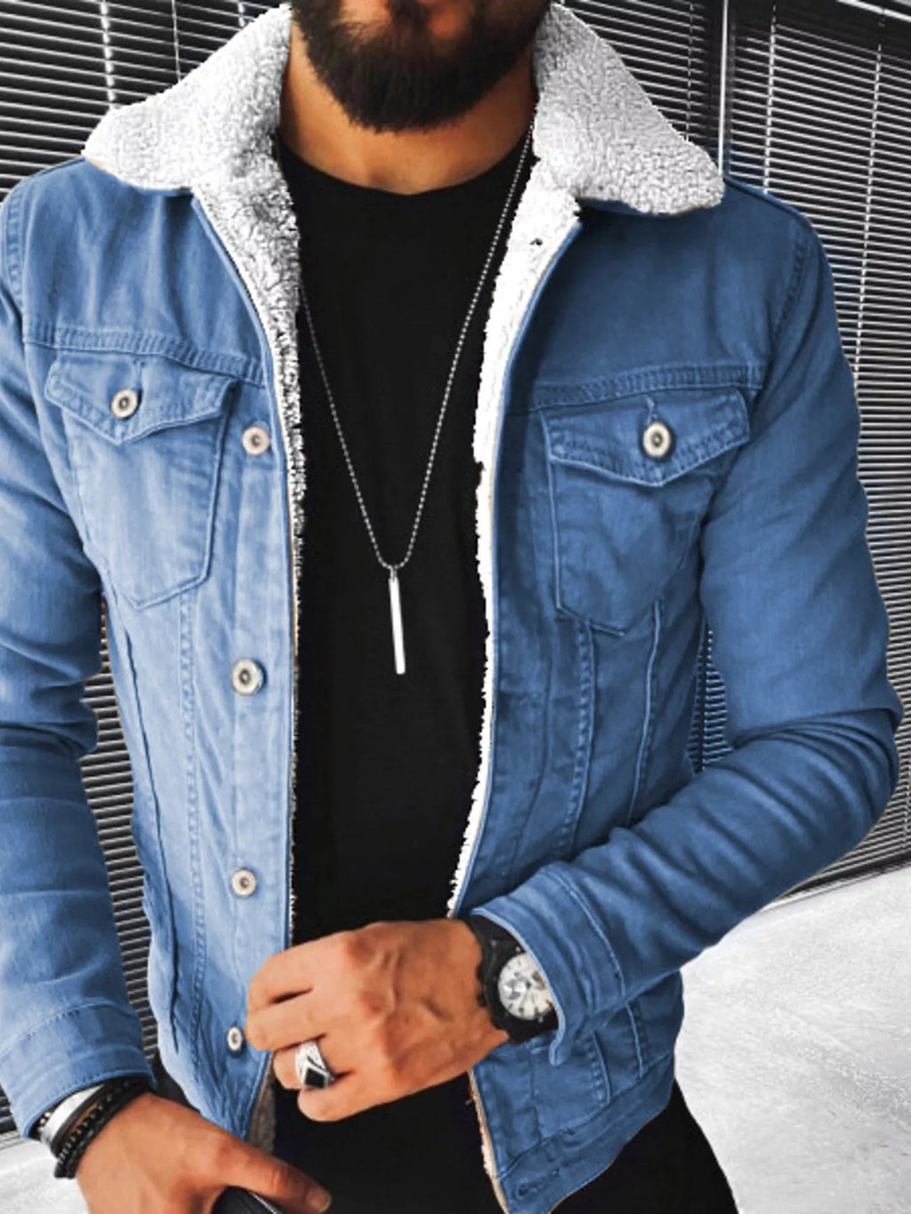 Men's Full Size Sherpa-Lined Denim Jacket Plus Size - Artículos HE