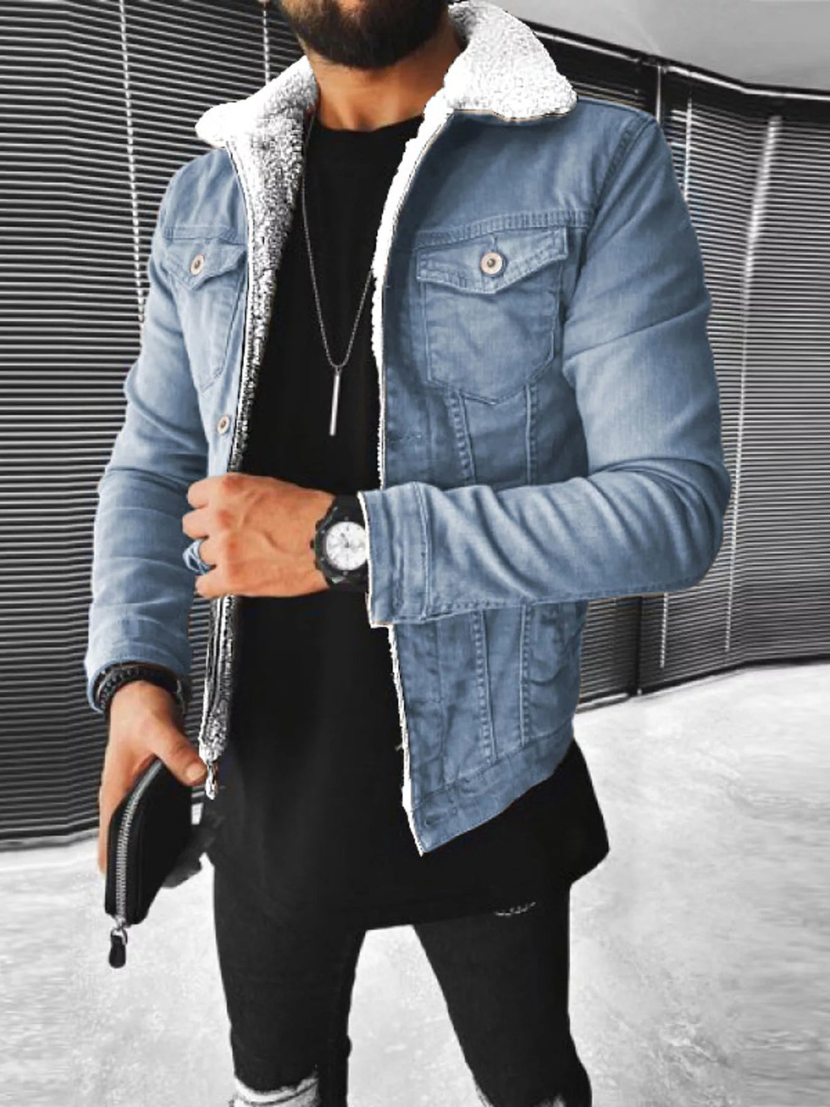 Men's Full Size Sherpa-Lined Denim Jacket Plus Size - Artículos HE
